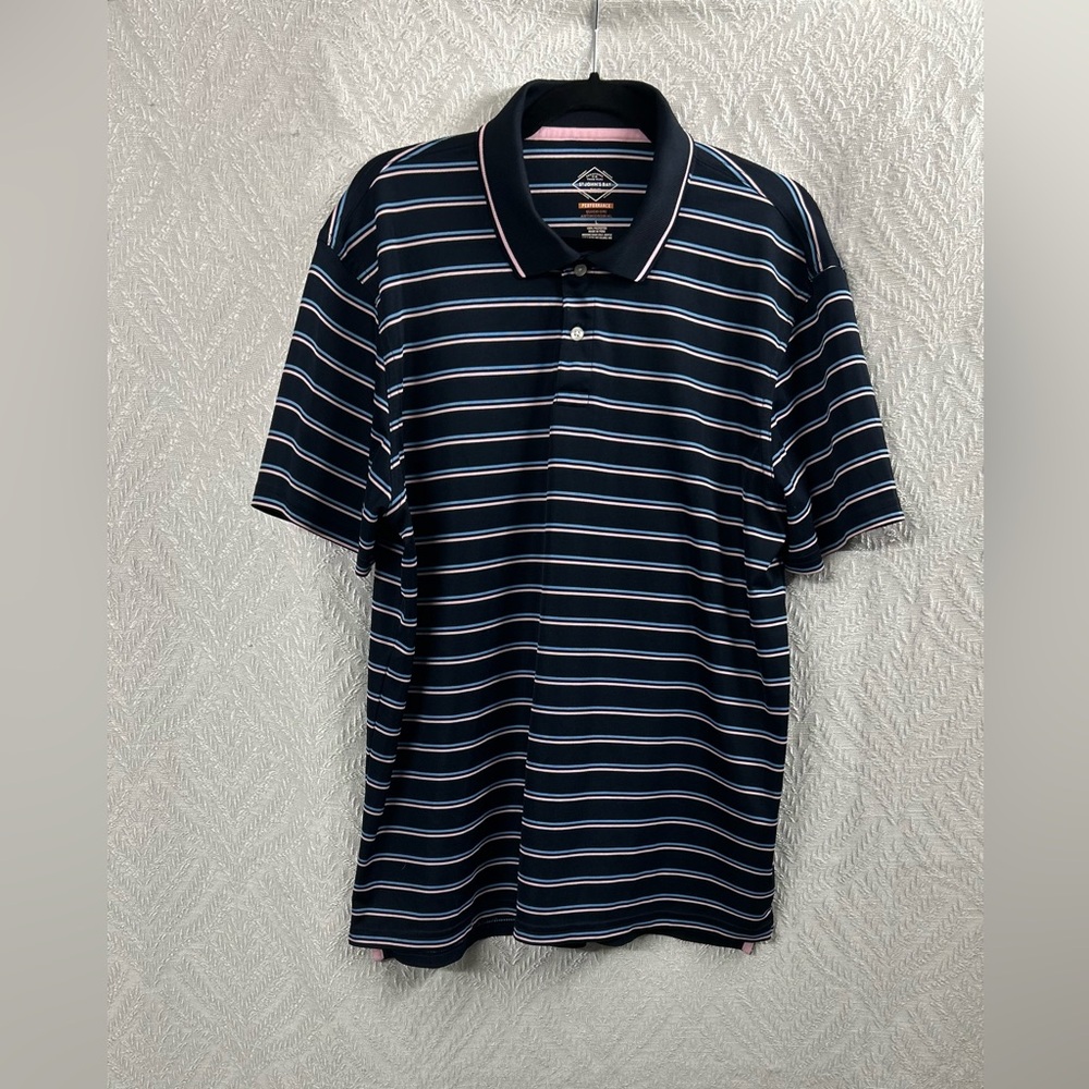 St. John's Bay Men’s Performance Polo Navy Pink Striped Quick-Dri - Picture 2 of 6
